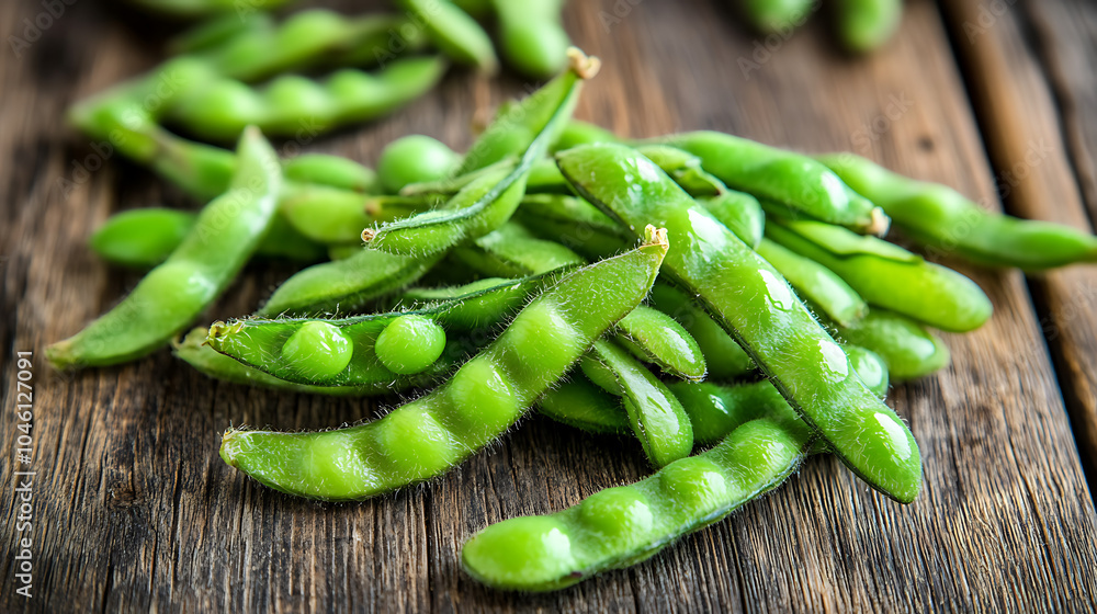 edamame green beans isolated on a wooden table edamame green beans isolated on a wooden table