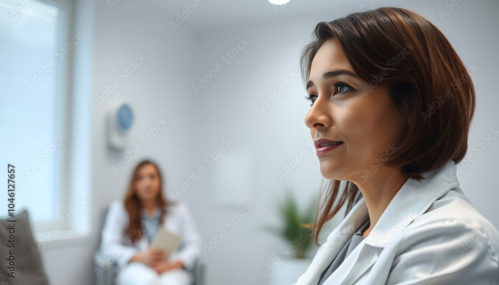 Patient looking at psychologist in clinic isolated with white highlights, png Patient looking at psychologist in clinic isolated with white highlights, png