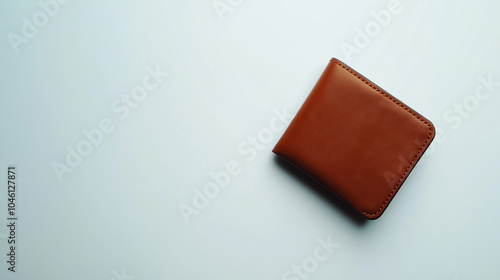 Buy Nothing Day concept,brown leather wallet is placed neatly on a light-colored surface,highlighting its craftsmanship and sleek design in soft lighting,copy space