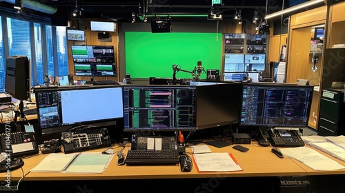 Modern Broadcast Studio Setup with Green Screen