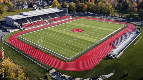 Aerial View of a Modern Sports Field with Track