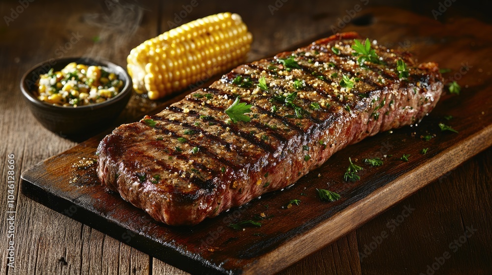 Grilled Steak with Corn and Herb Garnish Grilled Steak with Corn and Herb Garnish
