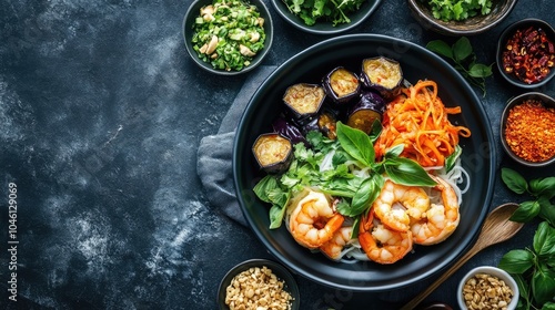 Wallpaper Mural Fresh Vietnamese Shrimp Noodle Bowl with Herbs and Veggies Torontodigital.ca