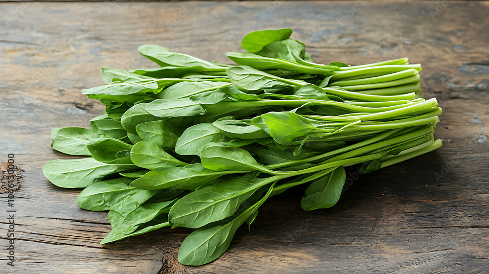 Water spinach isolated on a wooden table Water spinach isolated on a wooden table