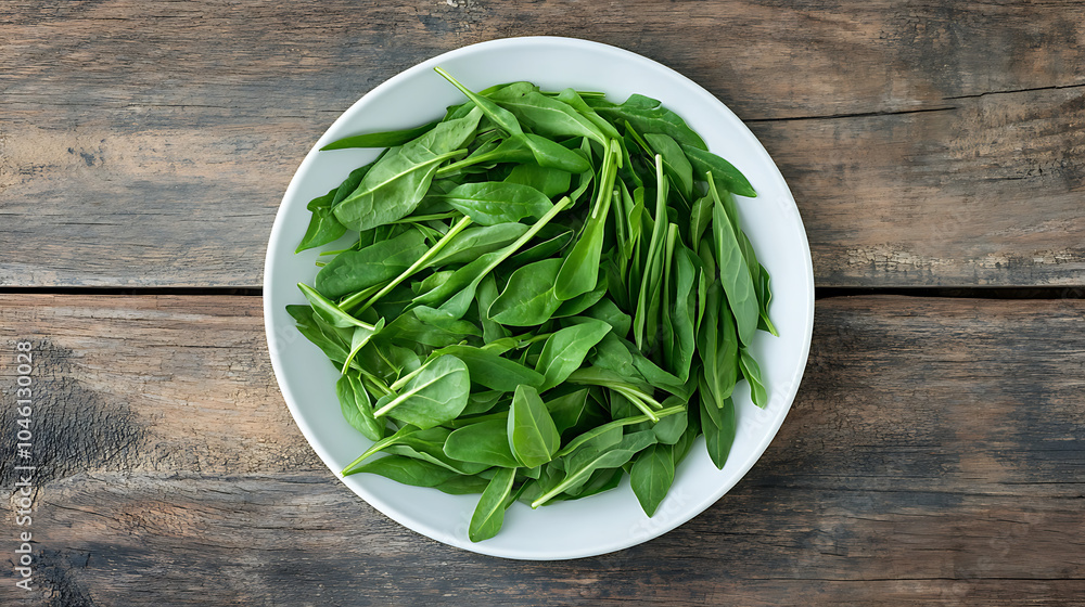 Water spinach in plate isolated on a wooden table Water spinach in plate isolated on a wooden table