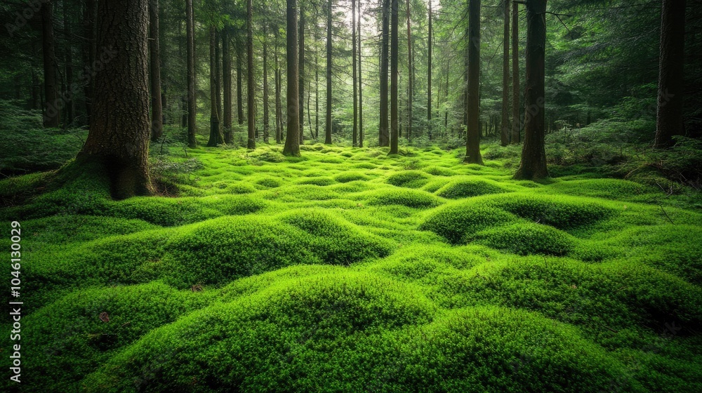 Fototapeta premium Lush Green Forest Floor with Soft Moss Texture
