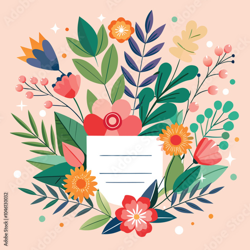 Here is the greeting or invitation card design with the requested floral elements. Let me know if you would like any modifications!