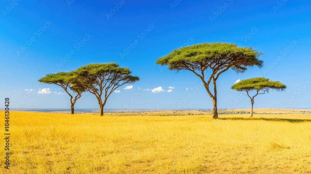Majestic Acacia Trees Against Blue Sky Majestic Acacia Trees Against Blue Sky