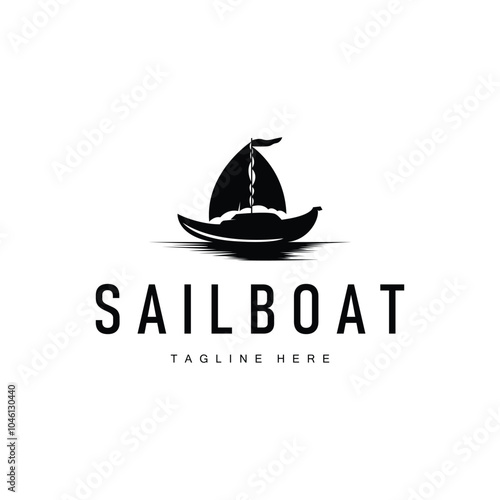 Simple fishing boat sailboat logo simple design black silhouette ship marine illustration template