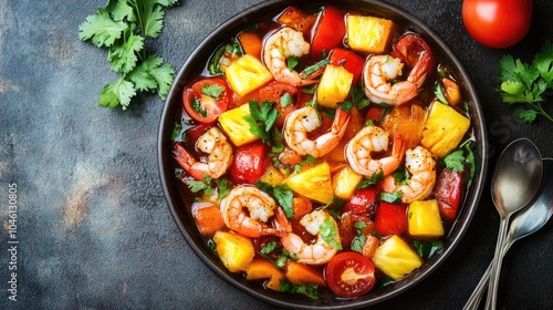 Colorful Shrimp and Pineapple Salad in Bowl