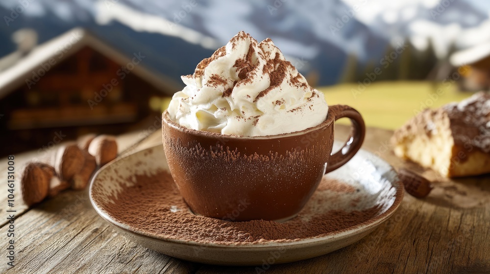 Creamy Hot Chocolate with Whipped Topping and Cocoa Dust Creamy Hot Chocolate with Whipped Topping and Cocoa Dust