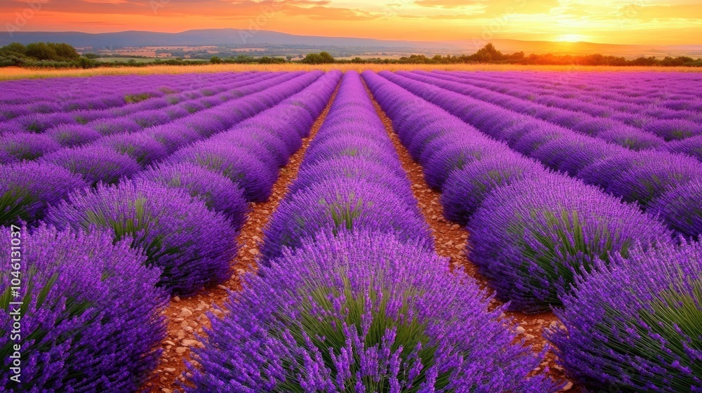 Fototapeta premium Serene Lavender Field at Sunset