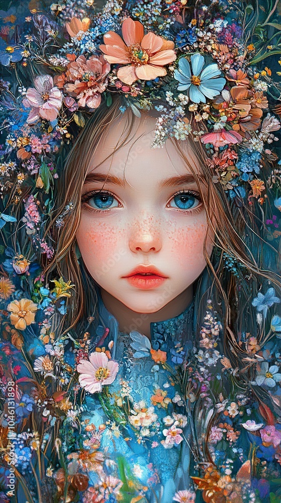 Floral Crown Girl: Dreamy Portrait with Flowers Floral Crown Girl: Dreamy Portrait with Flowers