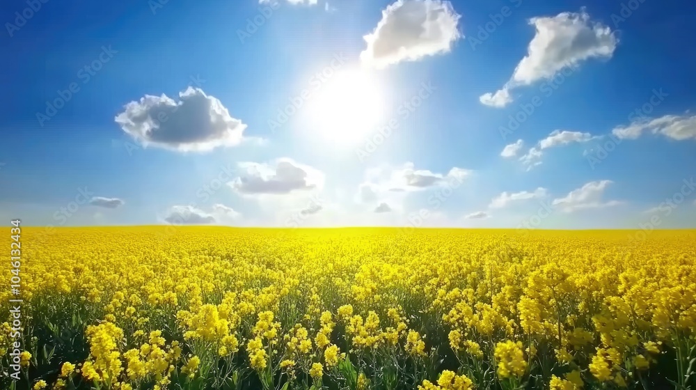 Obraz premium Bright Yellow Field Under Clear Blue Sky