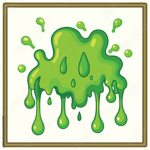 Liquid Green Slime Splashes and Dripping Goo Borders, Vector Set of Mucus Drops and Sticky Splatters.