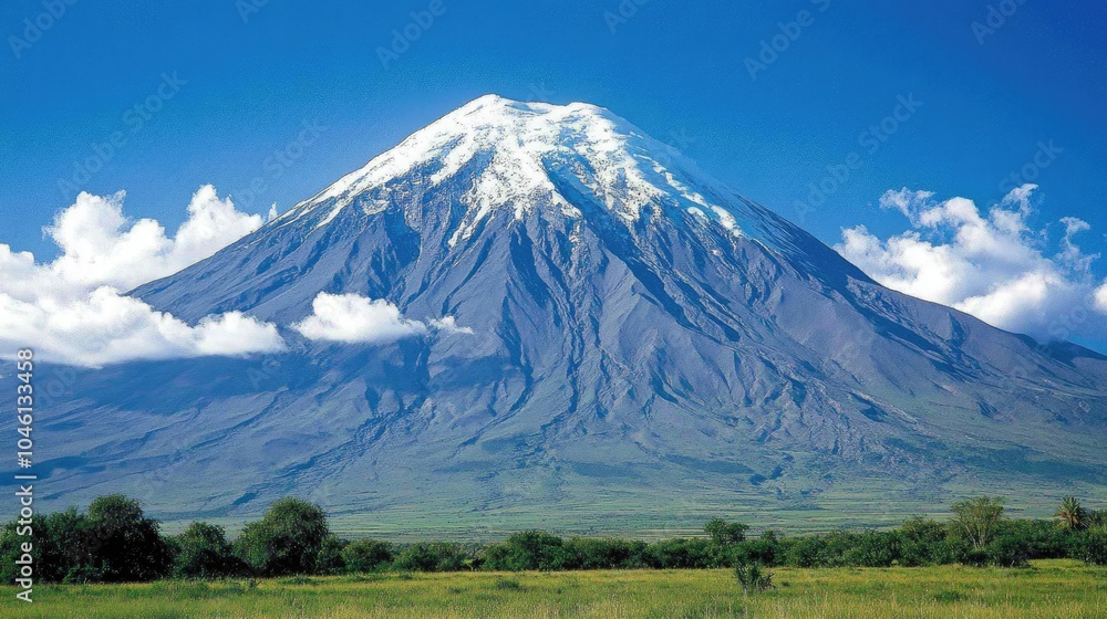 Majestic Snow-Capped Mountain Under Clear Blue Sky Majestic Snow-Capped Mountain Under Clear Blue Sky