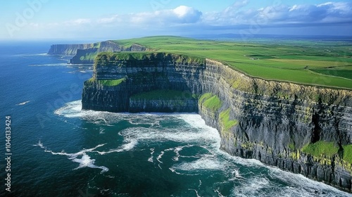 Dramatic Coastal Cliffs Against Vibrant Blue Sea