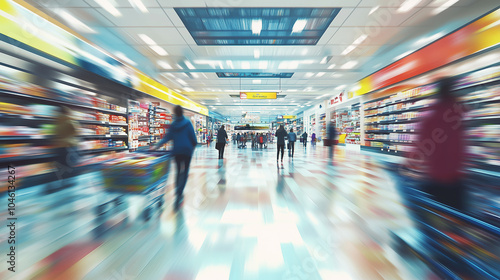 Wallpaper Mural Stressful shopping scene with a full shopping cart, surrounded by people fighting for products in a crowded supermarket. Photorealistic depiction of consumer stress, with shelves stocked  Torontodigital.ca