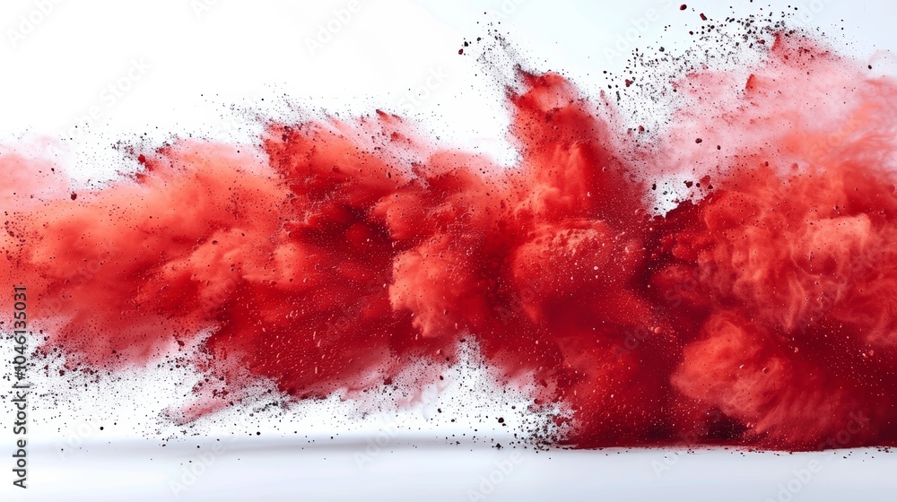 Red Powder Explosion on White Background - Abstract Red Dust and Smoke Cloud Red Powder Explosion on White Background - Abstract Red Dust and Smoke Cloud