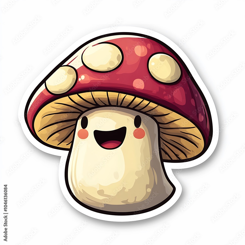 Happy Mushroom Character Sticker Design Happy Mushroom Character Sticker Design