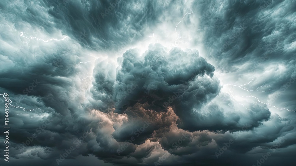 Naklejka premium Dramatic storm clouds gathering in a turbulent sky, nature's powerful display.