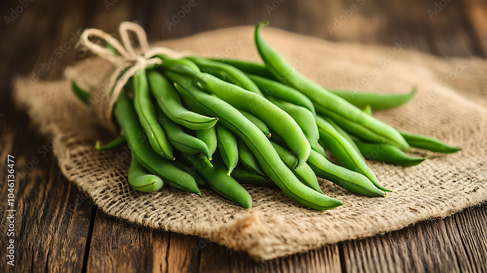 green beans isolated on a wooden table green beans isolated on a wooden table