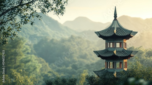 Wallpaper Mural Tranquil Pagoda in Mountainous Landscape Torontodigital.ca