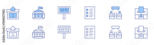 Democracy icon set in two styles, Duotone and Thin Line style. Editable stroke. ballot, debate, election, white house, democracy, vote