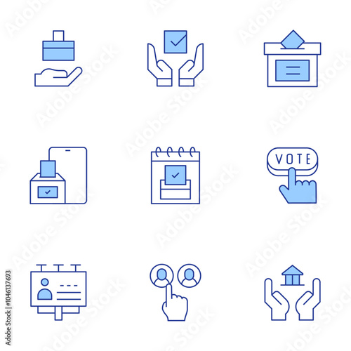 Democracy icons set. Line Duotone style, editable stroke. campaign, democracy, candidates, online voting, calendar, election, politics