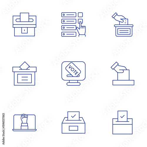 Democracy icons set. Thin Line style, editable stroke. election, vote, voting, fist, democracy