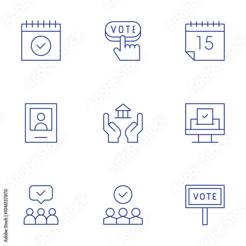 Democracy icons set. Thin Line style, editable stroke. international day of democracy, online voting, vote, politics, calendar, candidates, democracy