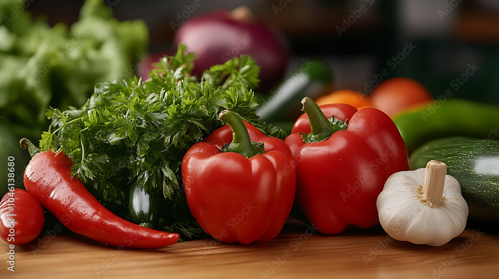set of vegetable isolated on a wooden table