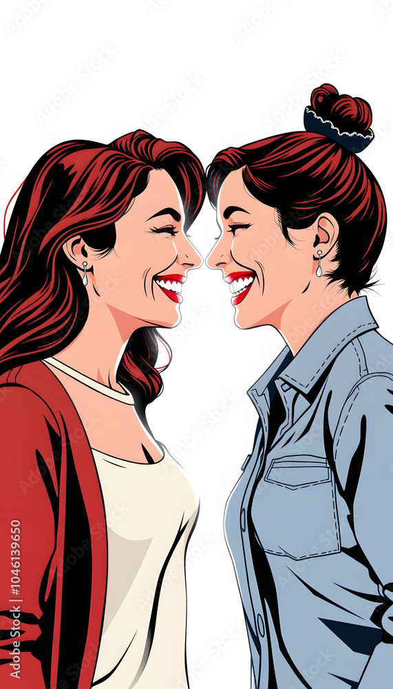 Happy lesbian couple in love isolated with white highlights, png Happy lesbian couple in love isolated with white highlights, png