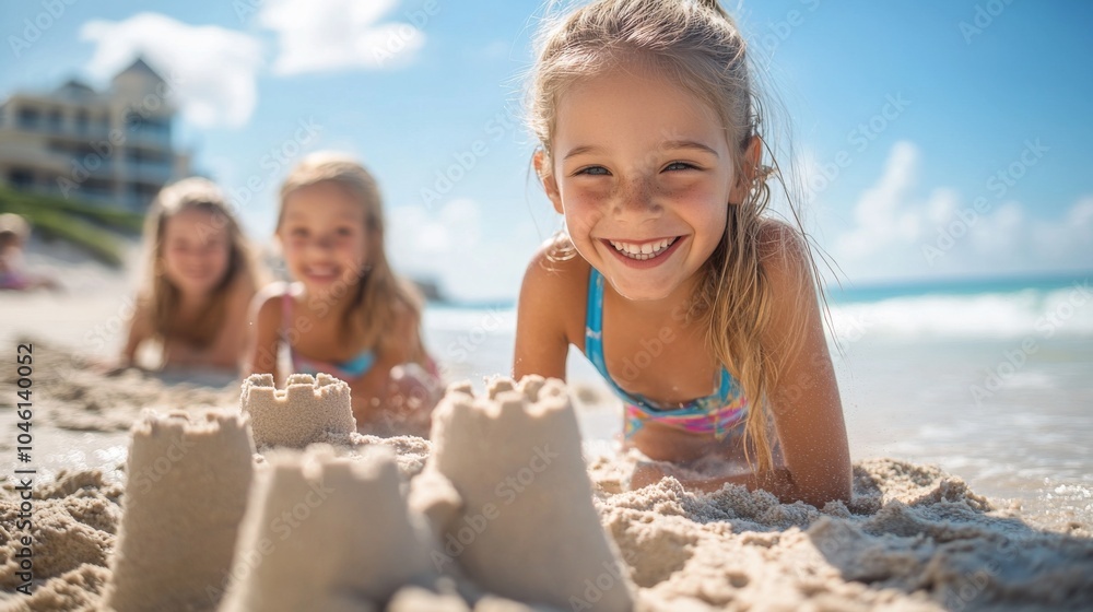 Two girls building a sandcastle on the beach Two girls building a sandcastle on the beach