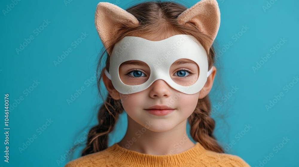 Girl in a cat mask with playful outfit Girl in a cat mask with playful outfit