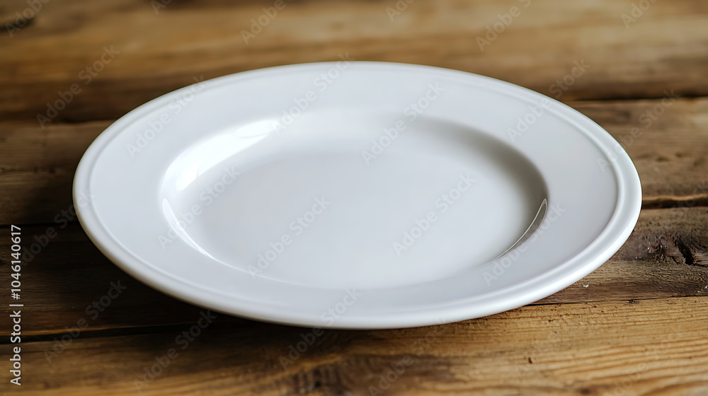 white plate isolated on a wooden table white plate isolated on a wooden table