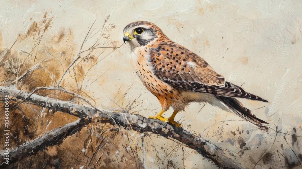 Perched Kestrel with wings slightly spread Perched Kestrel with wings slightly spread