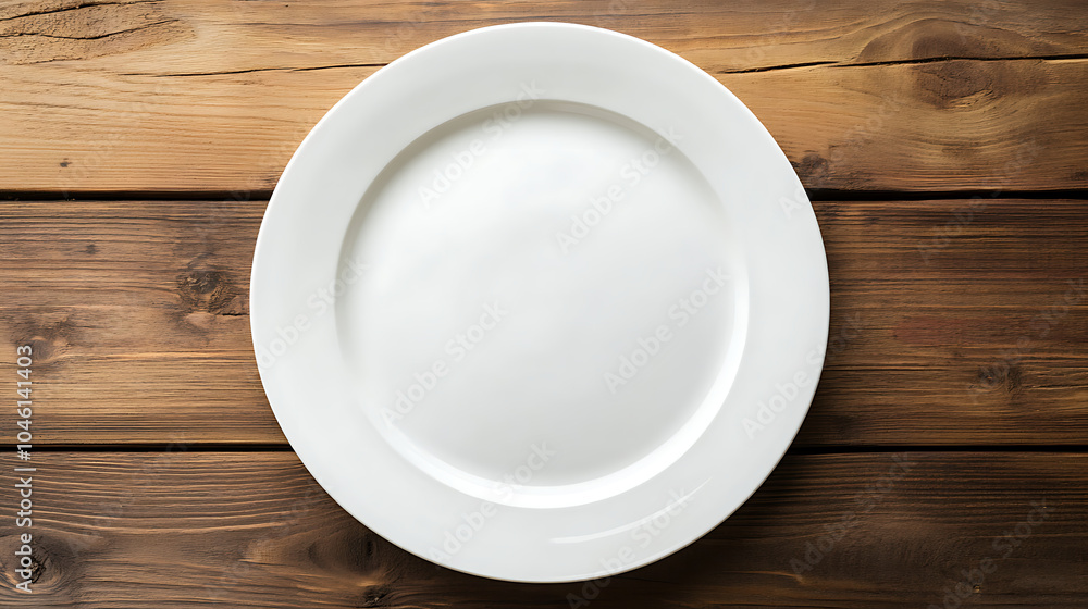 top view white plate isolated on a wooden table top view white plate isolated on a wooden table