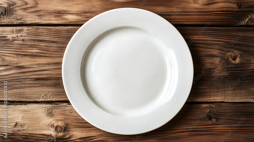 top view white plate isolated on a wooden table top view white plate isolated on a wooden table