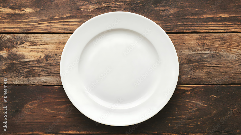 top view white plate isolated on a wooden table top view white plate isolated on a wooden table