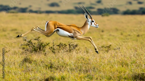 Bouncing Springbok leaping across a grassy plain