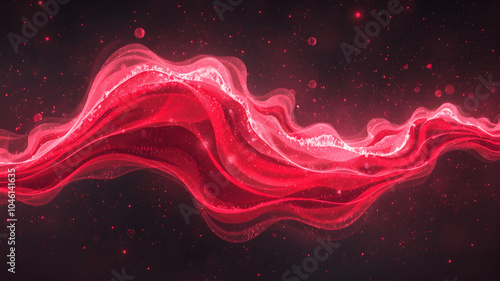 Techno Nebula: Red Waves and Particles in Dark Futuristic Space photo