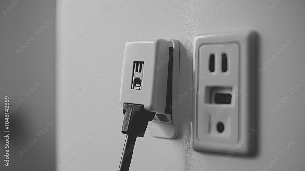 Modern Power Outlet and Plug Close-Up Image Modern Power Outlet and Plug Close-Up Image