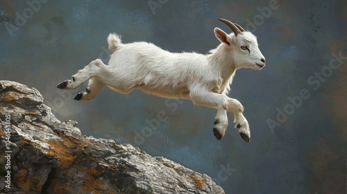 Playful Baby Goat - Kid goat leaping off a rock