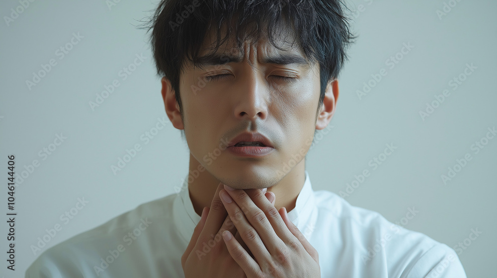 ノドの痛みに苦しむ男性