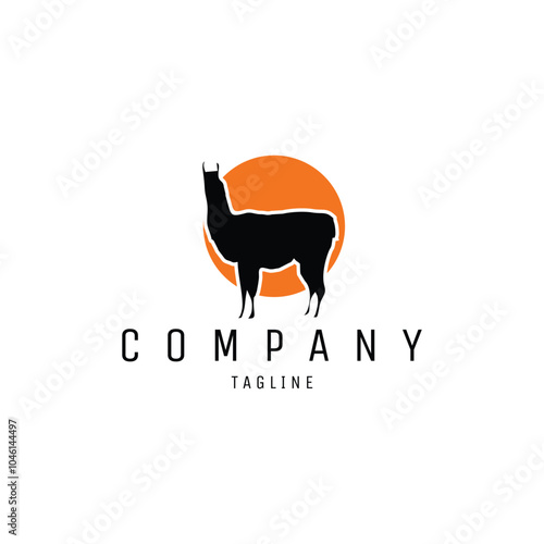 vector illustration of the animal alpaca silhouette. isolated white background shown from the side with a unique orange box. best for logo, badge, emblem, icon, sticker design. available in eps 10