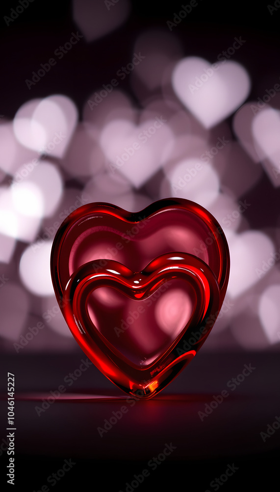Close-up on a red glass hearts on a dark background. Valentine's concept. Symbol of love and Valentine's day isolated with white highlights, png Close-up on a red glass hearts on a dark background. Valentine's concept. Symbol of love and Valentine's day isolated with white highlights, png