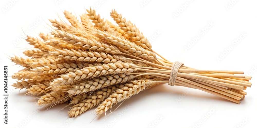 A bundle of golden wheat stalks tied with a twine, showcasing the natural beauty of a harvest A bundle of golden wheat stalks tied with a twine, showcasing the natural beauty of a harvest
