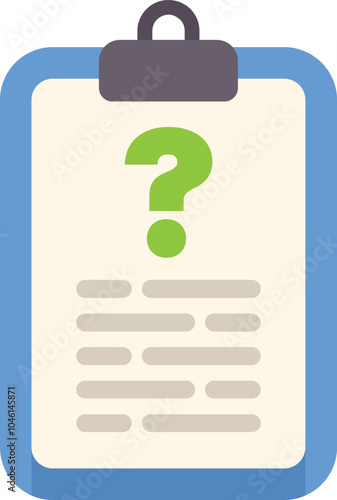 Blue clipboard showing question mark on paper for examination, quiz, interrogation or survey
