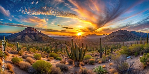 Sunset over mountains in San Felipe Baja California, symmetrical composition